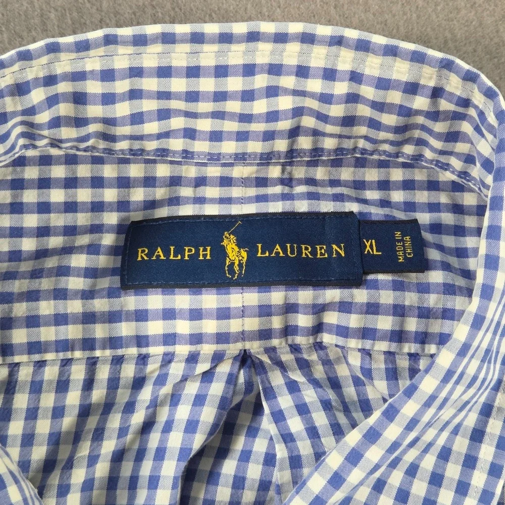Polo Ralph Lauren Shirt Mens XL Blue Gingham Plaid Button Down Red Pony